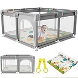 JUPPLIES Laufstall Baby 120×120 cm mit Spielmatte – Laufgitter Baby mit seitlicher Tür & atmungsaktivem Netz, rutschfest und stabil – Playpen für Wohnung & Wohnzimmer