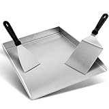 Grillplatte aus 4mm rostfreiem Edelstahl [40 x 30cm] - Plancha Grillplatte mit Grillspachtel & Grillschaber - Grillplatte passend für Gas- & Kohlegrill - auslaufsichere Ecken für einen sauberen Grill