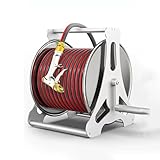 Edelstahl-Schlauchwagen – 15 m Gartenschlauchtrommel mit Sprühdüse, tragbar und wandmontiert, roter Wasserschlauch-Aufbewahrungslösung für Pflanzen im Freien