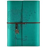 OMEYA Leder Notizbuch Tagebuch, Nachfüllbares Tagebuch für Frauen Mädchen, liniert Retro Reisende Tagebuch A5 16.5 cm x 23.4cm (Blau)