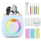 GuKKK Mini Drucker, Mobiler Fotodrucker, Tragbarer Mini mit Sieben Farben LED, Wireless Thermodrucker, Smartphone Bluetooth Drucker, für Lernhilfe,Lernnotizen,Journal (Blau)