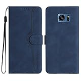 Yiscase Handyhülle für Samsung Galaxy S7 Edge Hülle Premium PU Leder Flip Case mit Kartenfächern Brieftasche Standfuntion stoßfeste Silikonhülle Lächeln Ledertasche - Saphirblau