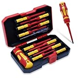 CCLIFE 13 tlg VDE Isolierter Schraubendreher Magnetische Schraubenzieher 1000V inkl. Spannungsprüfer Schlitz & PH & PZ & Torx Set mit Wechselklingen-Satz
