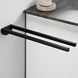 Auralum Handtuchhalter Schwarz 40 cm Edelstahl Wandmontage, 180° Drehbar und Klappbar, Doppelstange Zweiarmig für Bad & Dusche, mit Montagezubehör (Schwarz-2-in-1)