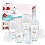 NUK Perfect Match Glas-Babyflaschenset | Ab 6 Mon. | Passt sich dem Baby an | Temperature Control | 4 Anti-Colic-Flaschen und zus. Silikontrinksauger | 120 ml & 230 ml | BPA-frei | Regenbogen | 5 St.