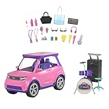Barbie Big City Big Dreams, Auto Cabrio, 2:1 verwandelt Sich in Bühne, inkl Zubehör für Konzerte wie Schlagzeug, Spielzeug für ab 3 Jahren, GYJ25