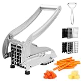 paxlloonge Pommesschneider mit Rutschfestem Vakuumsaugfuß Kartoffelschneider Scheiben Gemüseschneider inkl. 2 Edelstahl-Einsätzen und 1 Schälmesser für perfekte Pommes Frites & Gemüse Schneiden