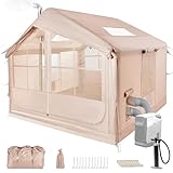 Yang Xin Großes Aufblasbares Campingzelt für 2-10 Personen, 6.3㎡/8㎡/12㎡ Outdoor Zelt mit Luftpumpe & Kaminöffnung & Dachfenster, 420D Oxford Wasserdicht 3000mm&UV50+ für 4 Jahreszeiten, 5 min Aufbau