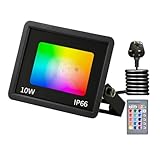 RGB LED Strahler 10W Fluter Außen Strahler 16 million Farben und 20 Modi Smart Flutlichtstrahler, IP66 Außenstrahler Wasserdicht LED Flutlicht, Garten Stimmungslichter