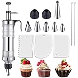 IBOCDWAMA Garnierspritze Edelstahl, Profi Tortenspritze Garnierspritze Wiederverwendbar Sahnespritze Dessert Dekorieren Spritze Set mit 6 Tüllen, 3 Kuchenschabern und 2 Bürsten für Cupcakes, Gebäck