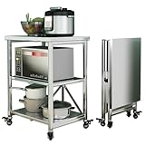 Servierwagen Edelstahl, 3 Böden klappbarer Transportwagen Lagerregal Regalwagen Küchenwagen Rollwagen mit Rollen, Allzweckwagen für Restaurant Hotel Schule Haushaltswagen (Größe : 60X45X80CM)