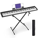 Starfavor Blutooth MIDI Digital Piano Klavier, E Piano 88 Tasten Semi-weighted, Aufladbar Tragbar Electronic Keyboards mit Ständer, Sustain Pedal, and Carrying Case für Anfänger SP-88S Black