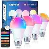 Lepro AI smart glühbirne B1，E27 alexa lampe 8.5W 806lm Dimmbar，Sprachsteuerung/Musik Sync durch Großes Sprachmodell LLM, WiFi & Bluetooth smart bulb, kompatibel mit Alexa/Google Assistant，4 Stück