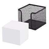D.RECT - Zettelbox | aus Mesh | Solides Metall | Für den modernen Arbeitsplatz | Schwarz | mit Zettelblock 700 Blatt - 95x95x80 mm