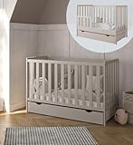 zee Bambi Mint Babybett 120x60 cm 2in1 mit Schublade & Schutzbarriere Klassisches Gitterbett 3-Fach Höhenverstellbar Kinderbett mit Beißschutz & zu Juniorbett umbaubar