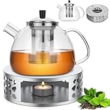 Yuragim Teekanne mit Stövchen, Teekanne mit Siebeinsatz, 1500ml Teebereiter Glas und Edelstahl Teewärmer Teekanne Suit, Weihnachten Geschenke für Familie, Freunde, Teebereiter Glas für losen Tee