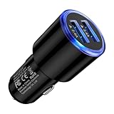 USB Zigarettenanzünder Adapter, 4.8A Duales USB Car Charger Ladegerät, Usb Auto Adapter Mit Blauer LED Licht, Kompatibel Mit Samsung Galaxy S25+ S24 S23 S22 A16 A15 A56 A55 A54 A36 A35/iPhone 16 15 14