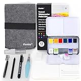 Funto Reise-Aquarellset, 12 Farben, 10 Premium-Aquarellpostkarten, Reise-Aquarellpinsel,Wasserpinselstift,Fineliner, Bleistift und Sprühflasche, Malseet für Erwachsene