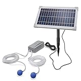 esotec Solar Teichbelüfter-Set 8/200 | Teichbelüftung Sauerstoffpumpe 100 l/h Luftleistung pro Ausgang | Solarmodul 8 Watt | Erdspieß Luftschlauch Luftausströmer 101845