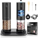 Pourbibi Salz und Pfeffermühlen Elektrisch 2er Set mit USB-C Ladung - 100ml, 6 Stufen Mahlgrad, Einhand Betrieb, für Gewürze Salzmühle LED Beleuchtung, Keramikmahlwerk