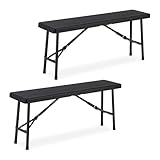 Relaxdays Bierbank 2er Set, klappbar, Kunststoff, Stahl, Campingbank, Balkon & Garten, HxBxT: 42 x 100 x 25 cm, schwarz