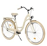 Komfort Fahrrad Citybike Retro Vintage Damenfahrrad Hollandrad, 26 Zoll, Creme-Braun, 1-Gang