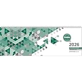 Zettler Tischquerkalender Giganta XXL 1W/2S Grün 2026 – Bürokalender 42x15 cm, Wochenkalender mit 1 Woche auf 2 Seiten, deutschem Kalendarium, Spiralbindung & Stundeneinteilung 7–22 Uhr