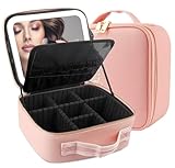 MOMIRA Reise-Make-up-Tasche Kosmetiktasche mit beleuchtetem Spiegel, Einstellbarer Helligkeit in 3 Farbszenarien, wasserdichte Makeup-Trainingsbox, Geschenk für Frauen - Rosa