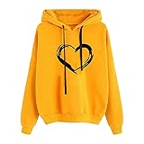 Hoodies für Damen, Übergröße, langärmelig, lässig, Rundhalsausschnitt, Valentinstag, Liebe, Druck, Tops, Hemden, Kordelzug, Kapuzenpullover, Sweatshirt, lässig, langärmelig, 1 gelb, XXL