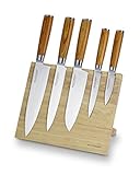 ECHTWERK Damastmesser Set 6tlg., Küchenmesser Set, Kochmesser, Santokumesser, Filetiermesser, Universalmesser, Schälmesser, Glattschliff, Messergriffe aus Pakka-Holz, Inkl. Magnet-Messerblock aus Holz