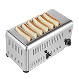 Kommerzieller Toaster Kommerzieller Toaster 1650 W, Brotbackautomat für 6 Scheiben mit herausnehmbarer Krümelschublade, verdickter Edelstahl, 1,1 Zoll breiter Schlitz, Werkzeug zum Backen vo