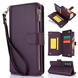 Schutzhülle für Samsung Galaxy Note 20 Ultra, PU-Leder, Magnet-Klapphülle mit Handgelenkschlaufe, Reißverschluss, Kartenhalter, Schultergurt, stoßfest, TPU, Violett