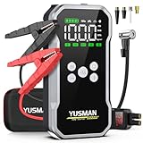 YUSMAN Starthilfe Powerbank mit 150PSI Kompressor, 5000A 12V Car Starthilfe Powerbank für Bis zu 10L Benzin/7L Diesel, 15800mAh 4-in-1 Tragbare Starter Powerbank mit 2 LED-Licht, LCD Display