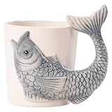 Keramiktasse mit Fischgriff, 380 ml, für heiße Getränke, Tee, Kaffee, heiße Schokolade