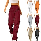 Generisch Cargohose Damen High Waist Wanderhose Sport Jogginghose Multi Taschen Cargo Hose Straight Leg Arbeitshose Sommerhose Freizeithose Outdoorhose Relaxed-Fit Trekkinghose Teenager Mädchen