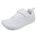 Generisch Barfussschuhe Kinder Hausschuhe Kinder Junge Turnschuhe Jungen Gymnastikschuhe Sportschuhe Atmungsaktiv Leicht Kinderschuhe mit Klettverschluss Unisex (White, 30)