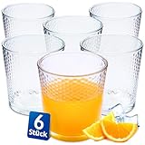 KONZEPT Trinkgläser Set 365ml, Wassergläser Set 6-teilig, Strukturierte Gläser Ideal für Wasser, Saft, Milch, Dicke Wände, Stapelbar