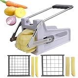 ANJUKE Pommes Frites-Schneider mit 2 Edelstahlklingen | Kartoffelschneider zum Schneiden von Kartoffeln, Karotten, Gurken & Zwiebeln | Rutschfester Boden, langlebiges Kunststoffdesign | Grau & Weiß