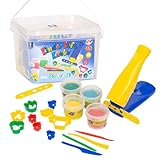 Feuchtmann Kinder Soft KNETE Knetpresse - 4 x 80g weiche Kinderknete, Schablonen, Ausstechformen, Modellierwerkzeuge, vegan und glutenfrei, lufttrocknende Knetmasse im Knetset (ab 3 Jahren)
