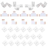 LED Strip Verbinder 4 Polig, Lötfreier LED Licht Anschluss L Form LED Leuchten Verlängerung T Form Lötfreie LED Adapter Verbinder für 8mm Weite 3535 RGB LED Strips, Led Verbinder 4 Polig