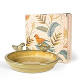 LUKEDOⓇ Vogeltränke - frostsicher und witterungsbeständig - Vogelbad mit Ziervögeln zum Aufstecken - aus winterfestem Steinzeugton