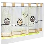 BAILEY JO Schlaufen Scheibengardine Mit Eule Bestickt Raffrollo Voile Vorhang (HxB 45x120cm, Sand)