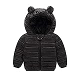 Générique Daunenjacke für Mädchen, mit langen Ärmeln, warm, Wintermantel, Reißverschluss, Jungen, gepolstert, einfarbig, gesteppt, mit Kapuze, mit Bärenohren, Hut, Kleidung, 1 – 4 Jahre, Schwarz , für