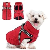 Woiil Hundemantel Winter Warme Hundejacke für Mittelgroße Hunde Wasserdicht Warme Hundejacke Winddichter Wintermantel kuschelige Reflektierend Hundejacke Ärmellose mit Geschirr Outdoor Rot M