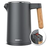 Arendo - Wasserkocher Edelstahl mit Temperatureinstellung - 45°C-100°C - 1.5 Liter - Doppelwand - BPA frei - Warmhaltefunktion - Teekocher mit Temperaturanzeige - Griff Cool Touch - Cool Grey