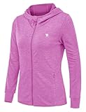 Rdruko Laufjacke Damen mit Kapuze UPF 50+ UV Sonnenschutz Hoodie Full Zip Sportjacke Leicht Fahrradjacke Langarm für Laufen Yoga Fitness (Violett, L)