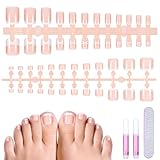 MELLIEX 120 Stück Falsche Fußnägel Kit, Französisch Natürliche Künstlich Fußnägel zum Aufkleben, Full Cover Toe Nails Tips für Frauen, 12 Größen