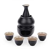 WJFTODAY 7-teiliges Sake-Set, 12oz Weingläser-Set aus schwarz glasierter Keramik mit Wärmetopf und Kerzenofen, für kalten/warmen/heißen Sake/Shochu/Tee, Familie und Freunde zum