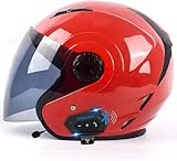 Bluetooth Motorrad Halbhelm Jethelm Motorradhelm Retro-Moto-Helm mit Sonnenblende Vintage Motorrad Halbschale Jet Helm Männer und Frauen,ECE-Zulassung Motorrad-Halbhelm(7,M(57~58CM))