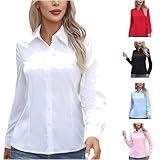 Bluse Damen Langarm Hemd V Ausschnitt Hemdbluse Oversize Blusen Bügelfrei Shirt Basic Langarmshirt Elegant Longsleeve Business Damenblusen Button Down Longbluse Große Größen Blusenshirt Damenkleidung